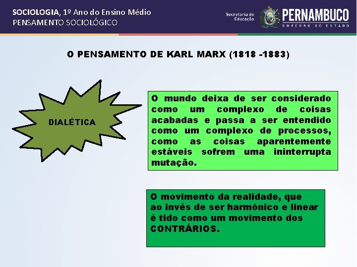 SOCIOLOGIA, 1º Ano do Ensino Médio PENSAMENTO SOCIOLÓGICO O PENSAMENTO DE KARL MARX (1818