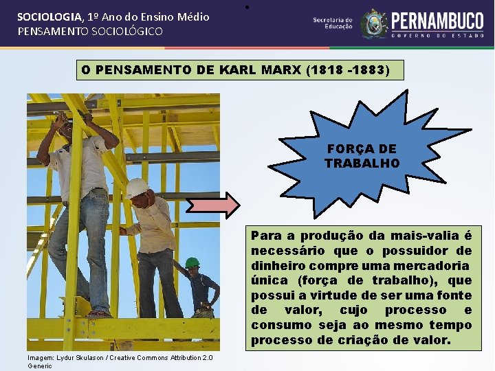 SOCIOLOGIA, 1º Ano do Ensino Médio PENSAMENTO SOCIOLÓGICO . O PENSAMENTO DE KARL MARX