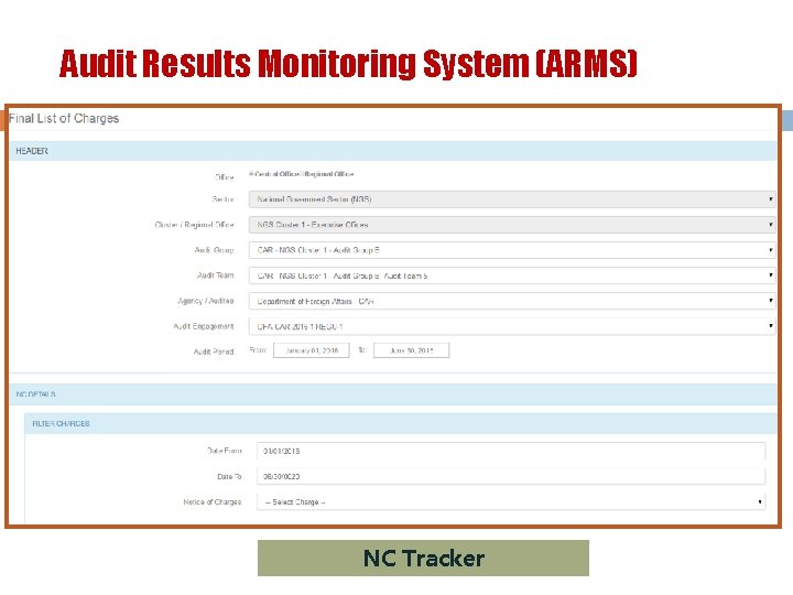 Audit Results Monitoring System (ARMS) NC Tracker 