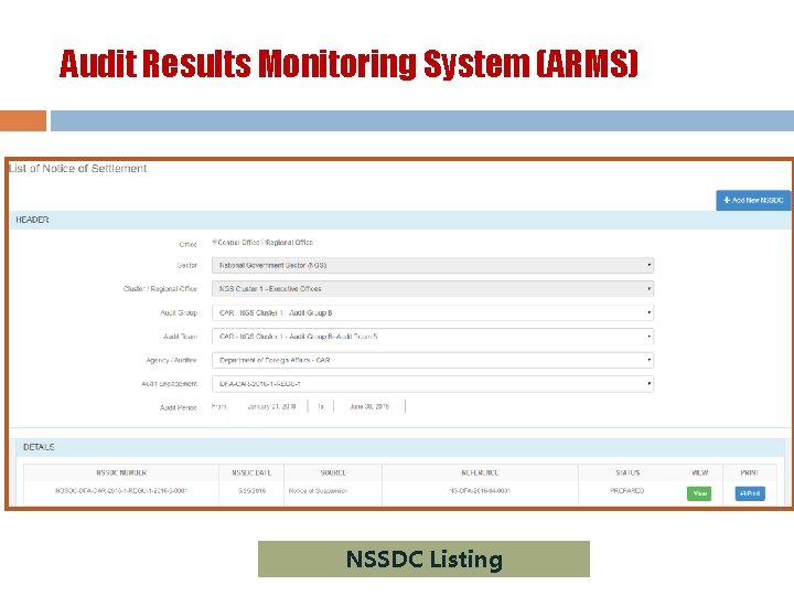 Audit Results Monitoring System (ARMS) NSSDC Listing 