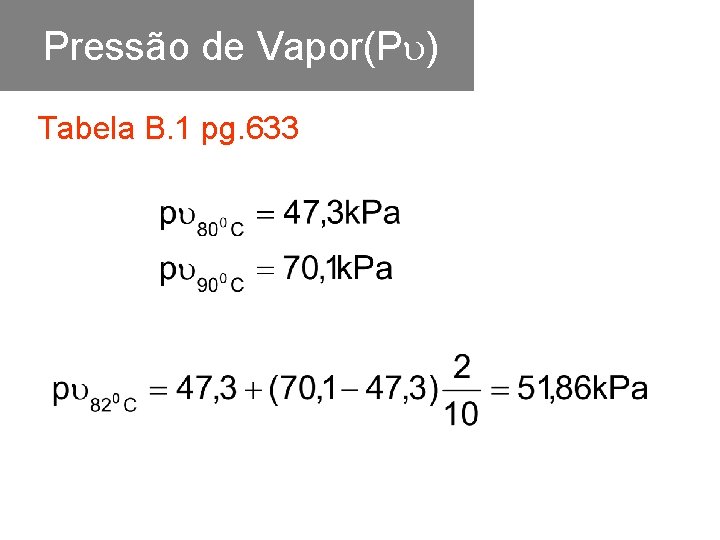 Pressão de Vapor(P ) Tabela B. 1 pg. 633 