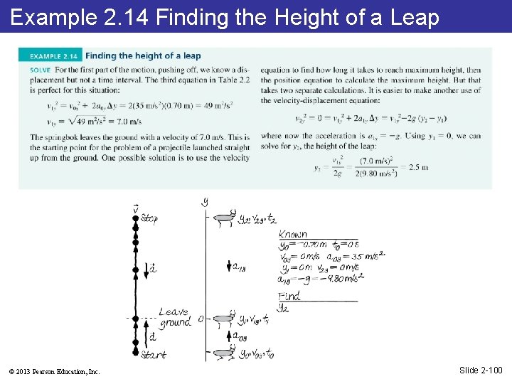 Example 2. 14 Finding the Height of a Leap © 2013 Pearson Education, Inc.