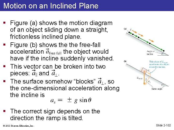Motion on an Inclined Plane § Figure (a) shows the motion diagram of an