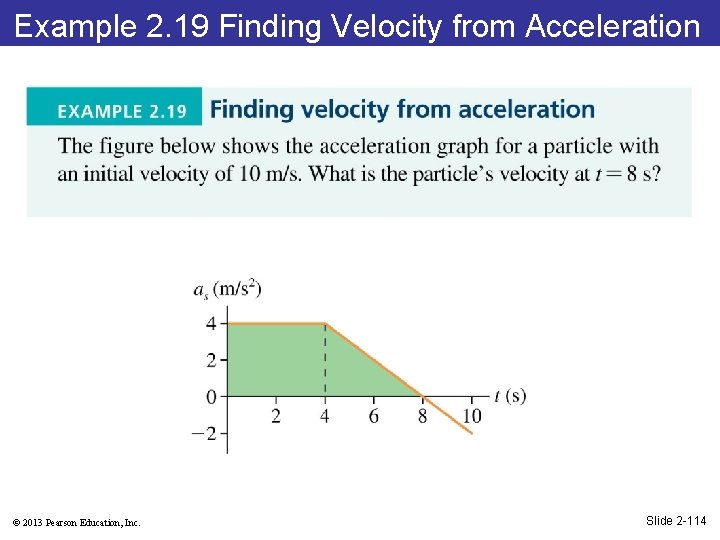 Example 2. 19 Finding Velocity from Acceleration © 2013 Pearson Education, Inc. Slide 2