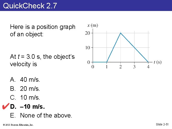 Quick. Check 2. 7 Here is a position graph of an object: At t