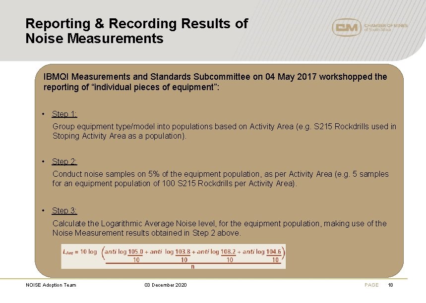 Reporting & Recording Results of Noise Measurements IBMQI Measurements and Standards Subcommittee on 04