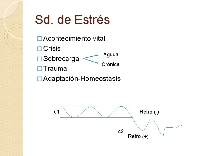 Sd. de Estrés � Acontecimiento � Crisis � Sobrecarga � Trauma vital Aguda Crónica