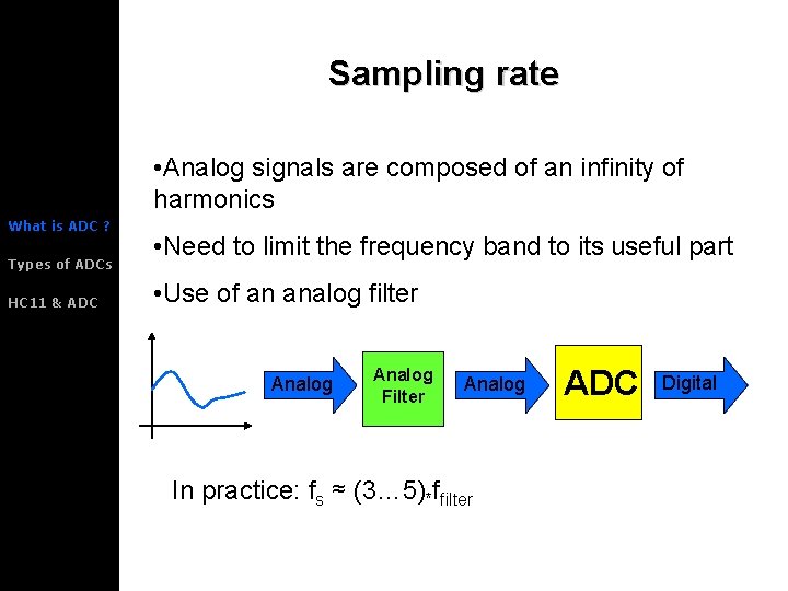 Sampling rate • Analog signals are composed of an infinity of harmonics What is