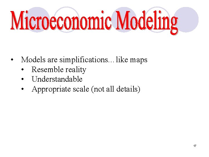  • Models are simplifications…like maps • Resemble reality • Understandable • Appropriate scale