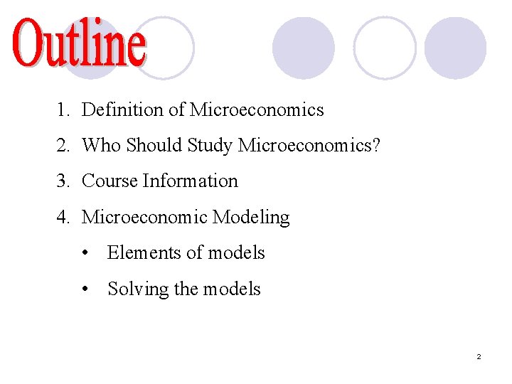 1. Definition of Microeconomics 2. Who Should Study Microeconomics? 3. Course Information 4. Microeconomic