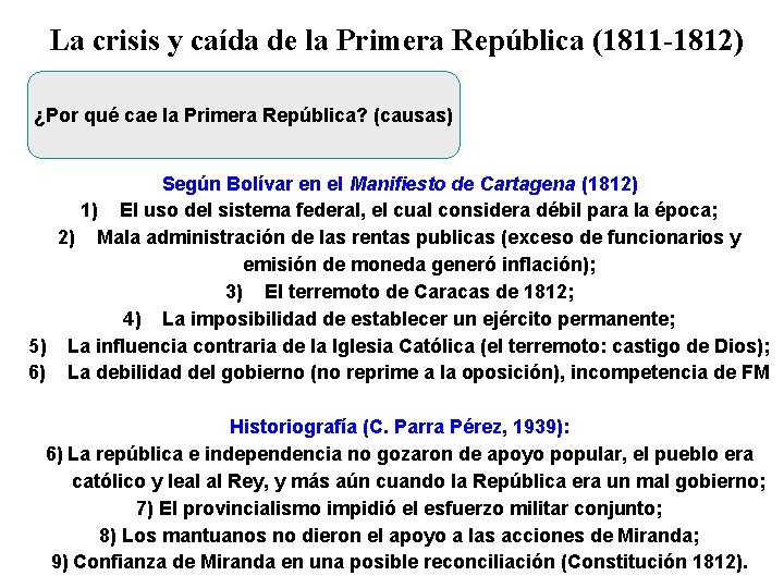 La crisis y caída de la Primera República (1811 -1812) ¿Por qué cae la