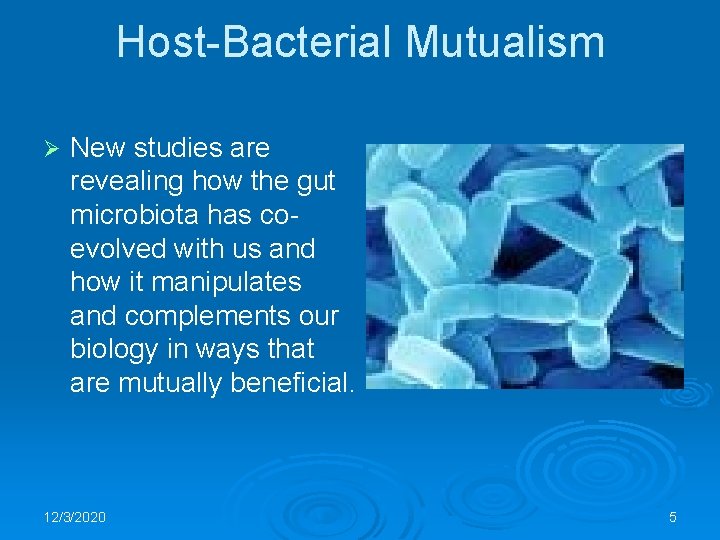 Host-Bacterial Mutualism Ø New studies are revealing how the gut microbiota has coevolved with