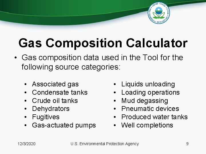 Gas Composition Calculator • Gas composition data used in the Tool for the following