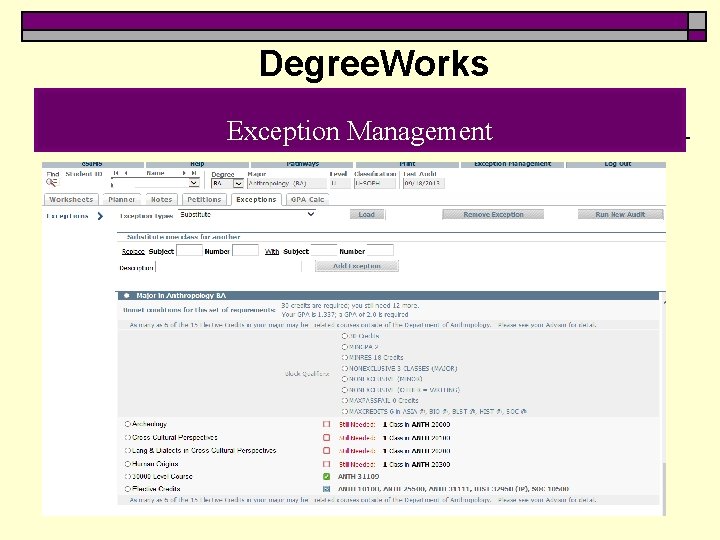 Degree. Works Exception Management 