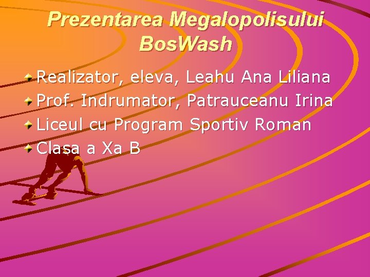Prezentarea Megalopolisului Bos. Wash Realizator, eleva, Leahu Ana Liliana Prof. Indrumator, Patrauceanu Irina Liceul