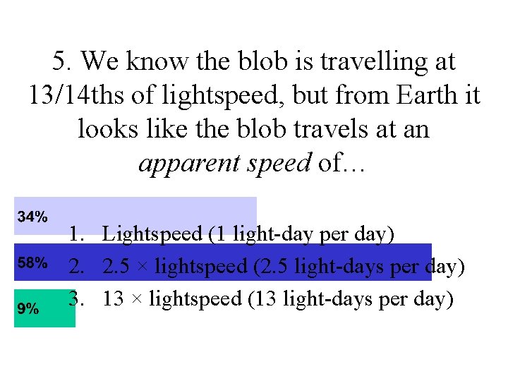 5. We know the blob is travelling at 13/14 ths of lightspeed, but from