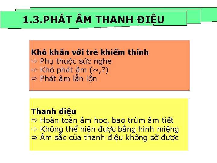 1. 3. PHÁT M THANH ĐIỆU Khó khăn với trẻ khiếm thính Phụ thuộc