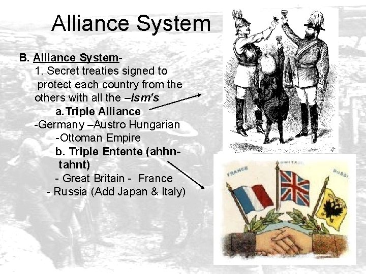 Alliance System B. Alliance System 1. Secret treaties signed to protect each country from