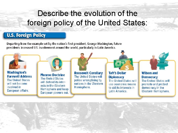 Describe the evolution of the foreign policy of the United States: 
