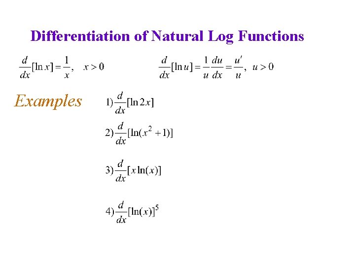 Differentiation of Natural Log Functions Examples (a) 