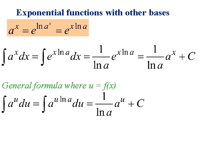 Exponential functions with other bases General formula where u = f(x) 