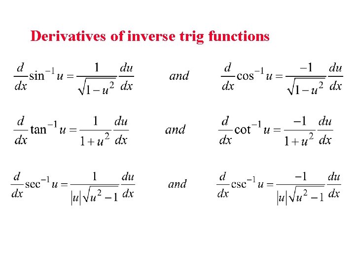 Derivatives of inverse trig functions 