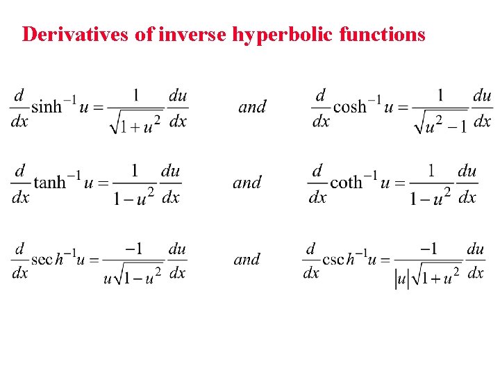 Derivatives of inverse hyperbolic functions 