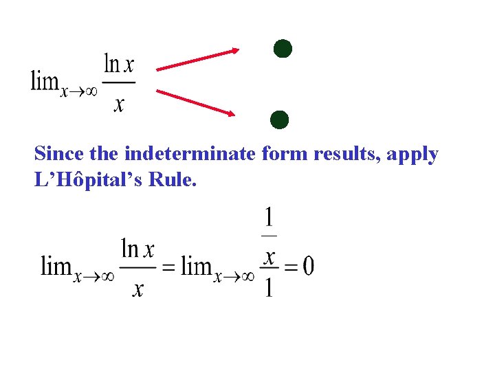  Since the indeterminate form results, apply L’Hôpital’s Rule. 