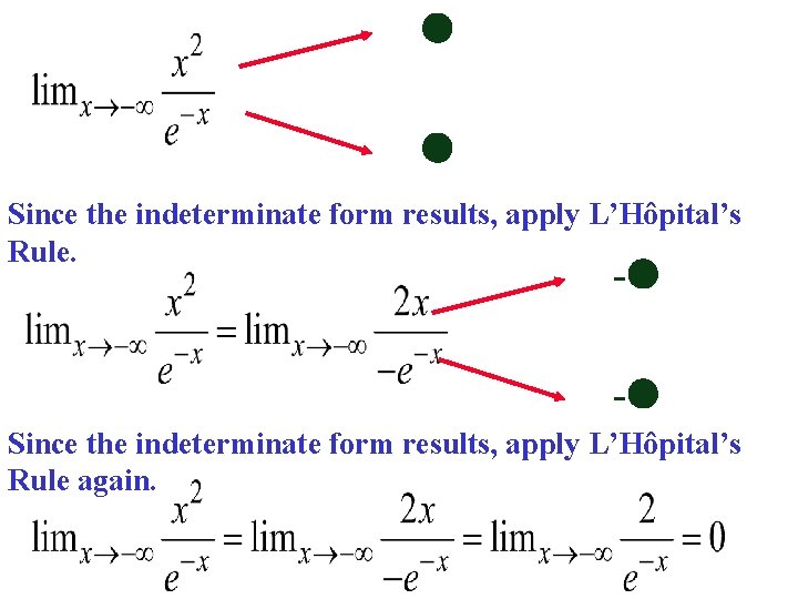  Since the indeterminate form results, apply L’Hôpital’s Rule. - - Since the indeterminate
