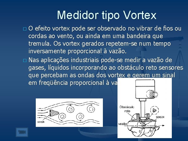 Medidor tipo Vortex O efeito vortex pode ser observado no vibrar de fios ou