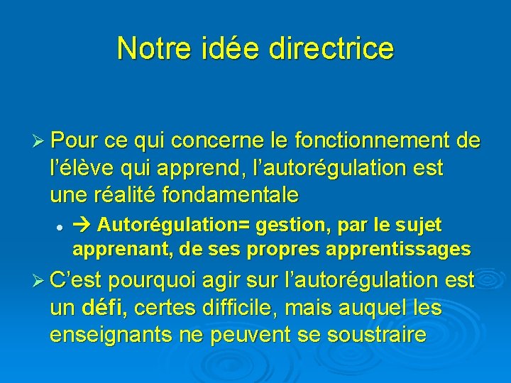 Notre idée directrice Ø Pour ce qui concerne le fonctionnement de l’élève qui apprend,