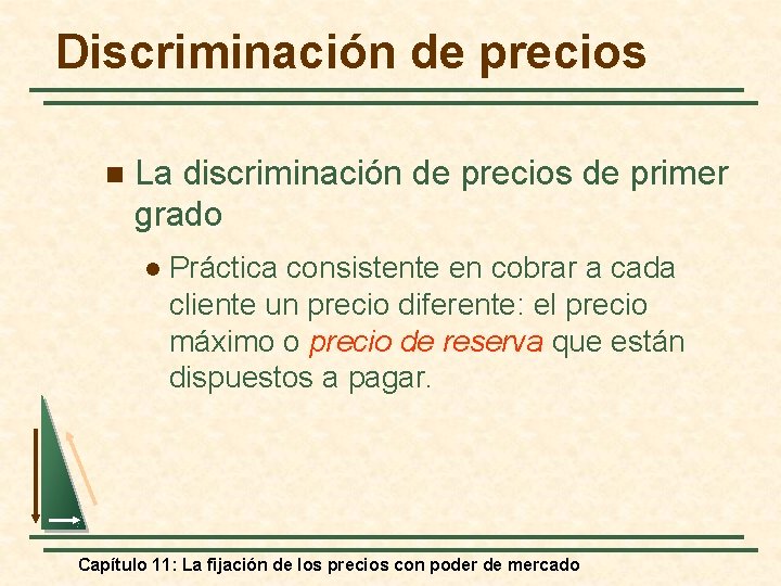 Discriminación de precios n La discriminación de precios de primer grado l Práctica consistente