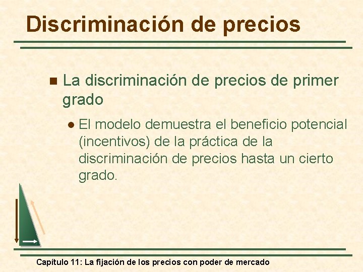 Discriminación de precios n La discriminación de precios de primer grado l El modelo