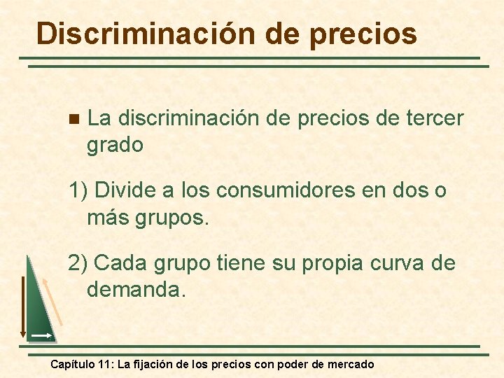 Discriminación de precios n La discriminación de precios de tercer grado 1) Divide a