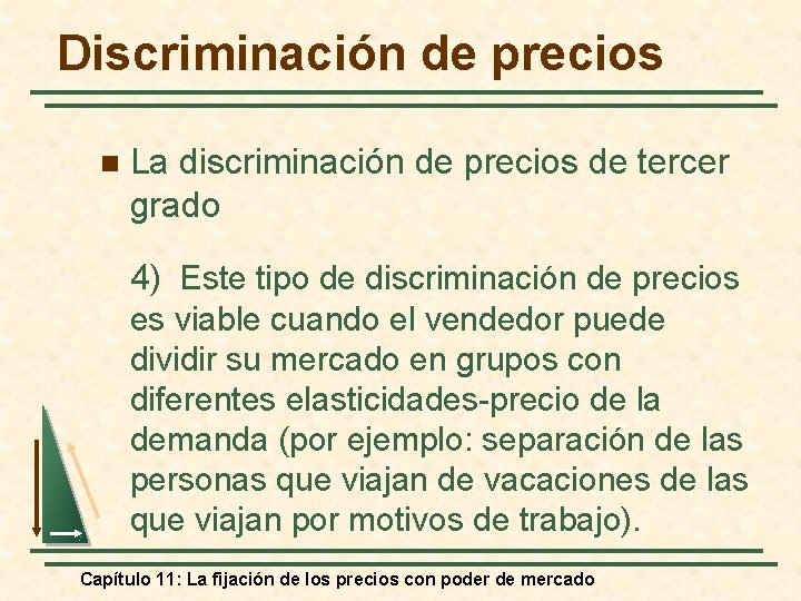 Discriminación de precios n La discriminación de precios de tercer grado 4) Este tipo