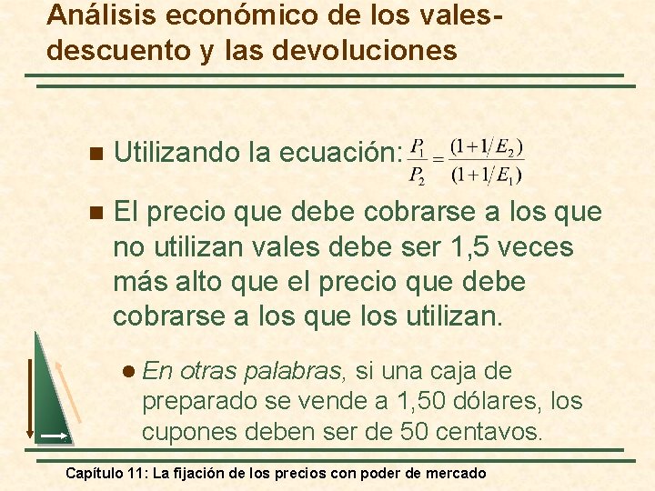 Análisis económico de los valesdescuento y las devoluciones n Utilizando la ecuación: n El
