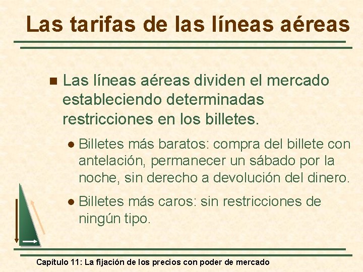 Las tarifas de las líneas aéreas n Las líneas aéreas dividen el mercado estableciendo