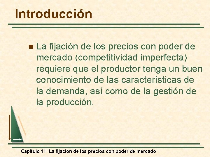Introducción n La fijación de los precios con poder de mercado (competitividad imperfecta) requiere