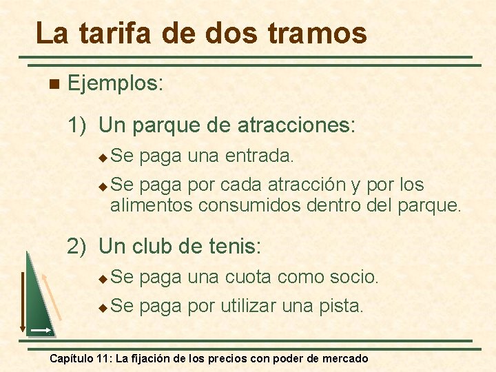 La tarifa de dos tramos n Ejemplos: 1) Un parque de atracciones: Se paga