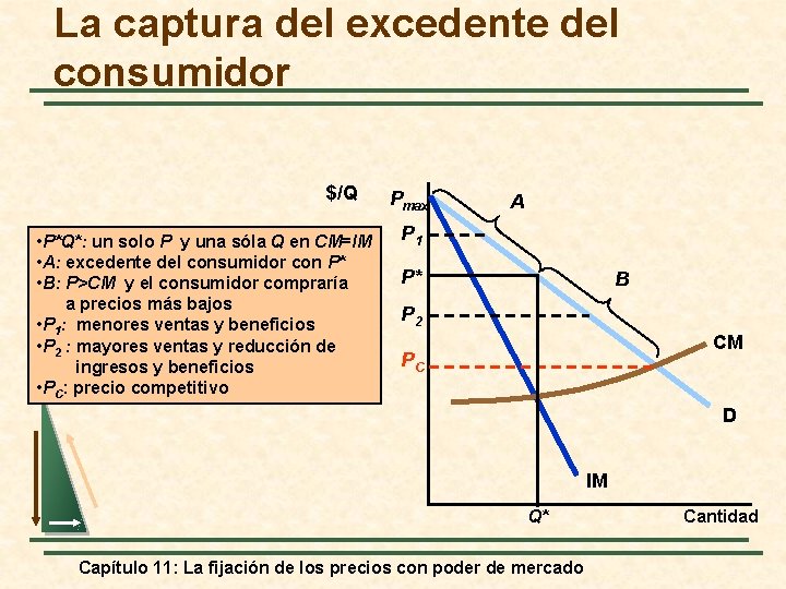 La captura del excedente del consumidor $/Q • P*Q*: un solo P y una
