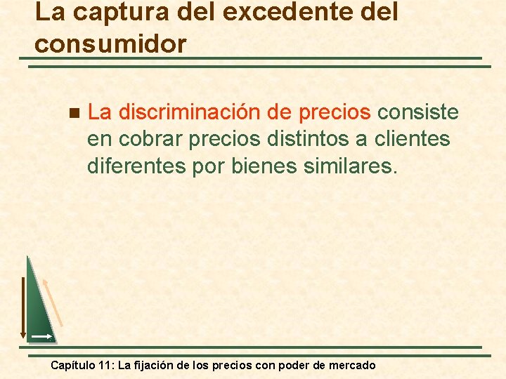 La captura del excedente del consumidor n La discriminación de precios consiste en cobrar