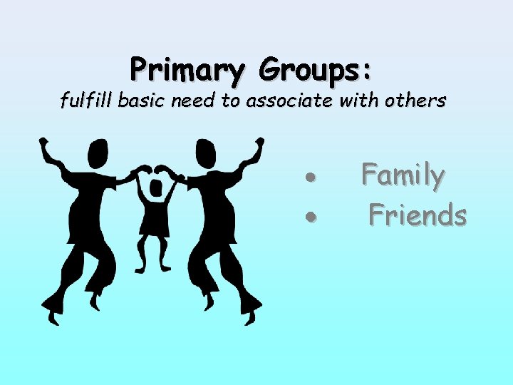 Primary Groups: fulfill basic need to associate with others · Family · Friends 