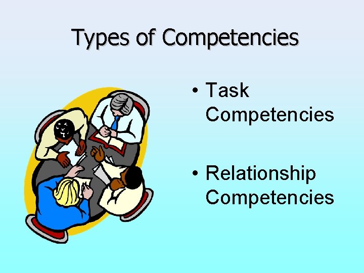 Types of Competencies • Task Competencies • Relationship Competencies 