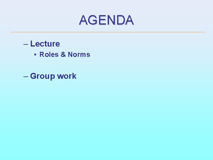AGENDA – Lecture • Roles & Norms – Group work 