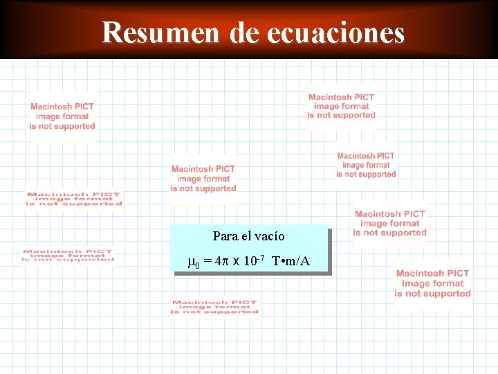 Resumen de ecuaciones Para el vacío m 0 = 4 p x 10 -7 Resumen de ecuaciones Para el vacío m 0 = 4 p x 10 -7