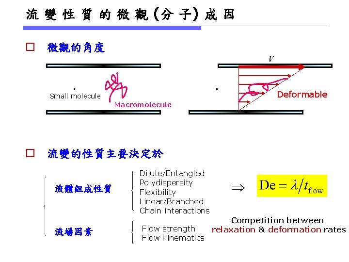 流 變 性 質 的 微 觀 (分 子) 成 因 o 微觀的角度 ●