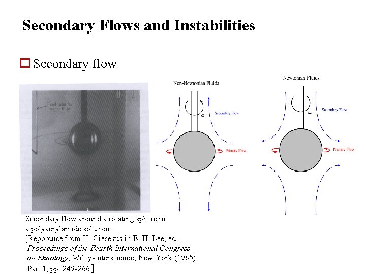 Secondary Flows and Instabilities o Secondary flow around a rotating sphere in a polyacrylamide
