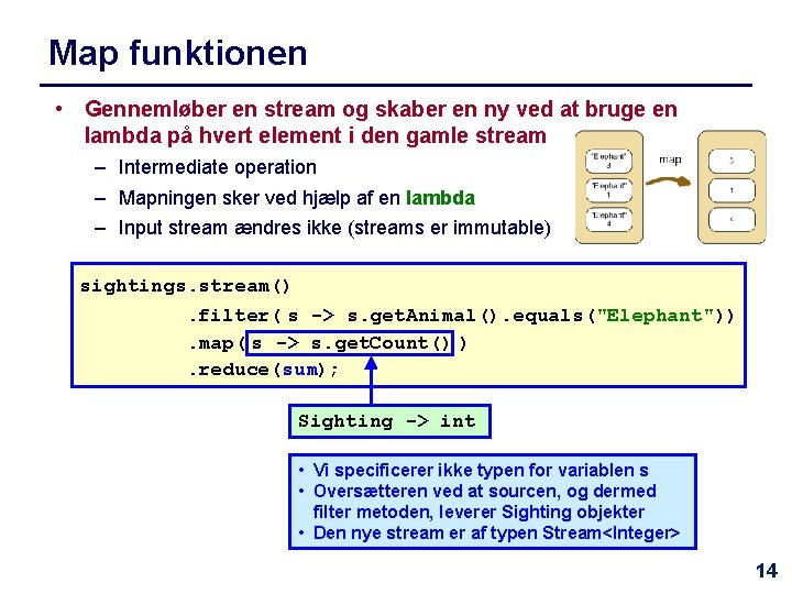 Map funktionen • Gennemløber en stream og skaber en ny ved at bruge en