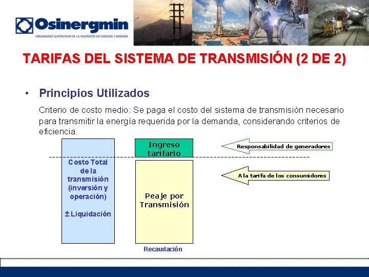 TARIFAS DEL SISTEMA DE TRANSMISIÓN (2 DE 2) • Principios Utilizados Criterio de costo