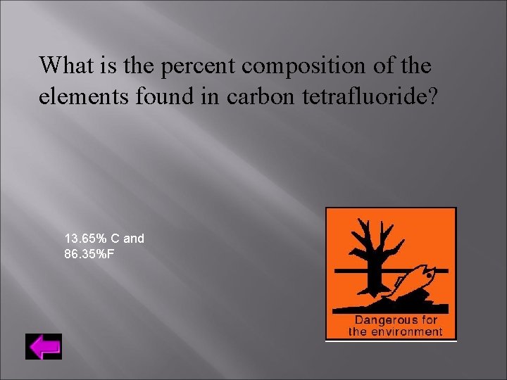 What is the percent composition of the elements found in carbon tetrafluoride? 13. 65%